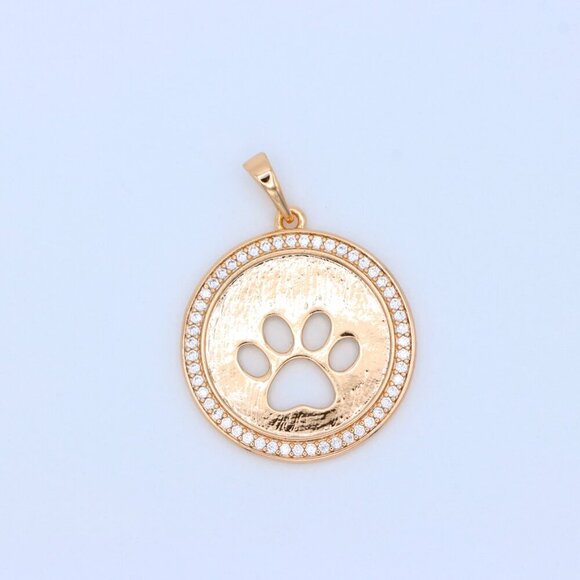 "Rose Gold Circle Pendant with Paw Print Cutout and Stone Border, XPPT1242 - Picture 3 of 11